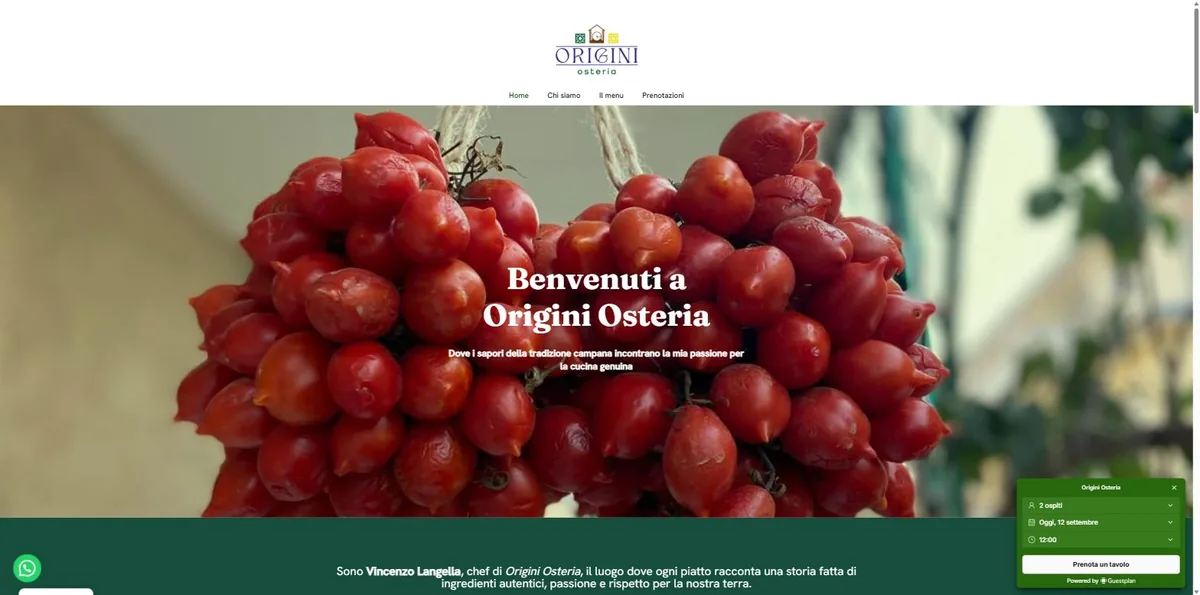 Homepage del sito Origini Osteria Caserta